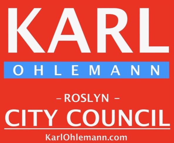 Karl Ohlemann for Roslyn City Council campaign sign from 2023